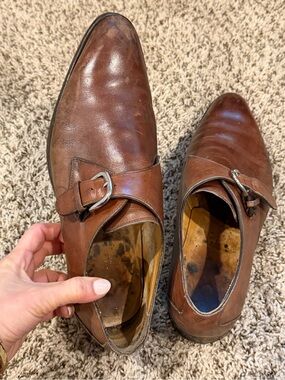 Men's Brown Leather Single Monk Strap Dress Shoes